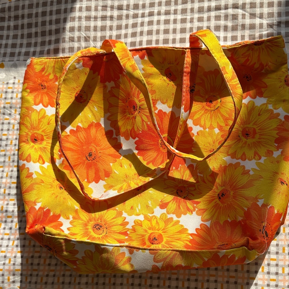 Vibrant Floral Tote Bag - Orange and Yellow - Picture 6 of 7